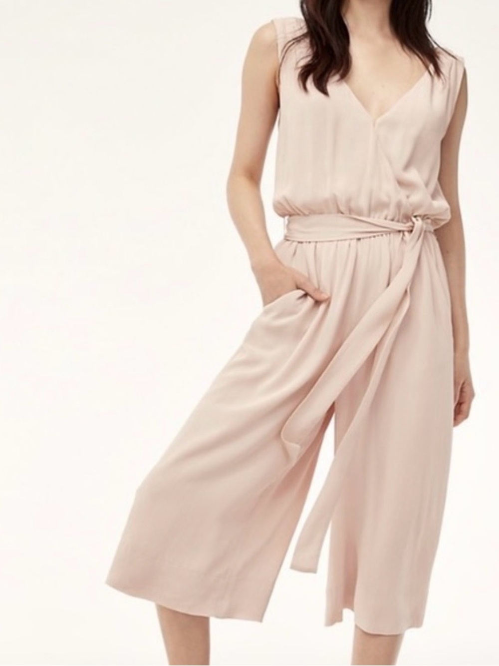 Babaton Aritzia Blush Pink Wrap Jumpsuit | Wide Leg Tie Waist XXS